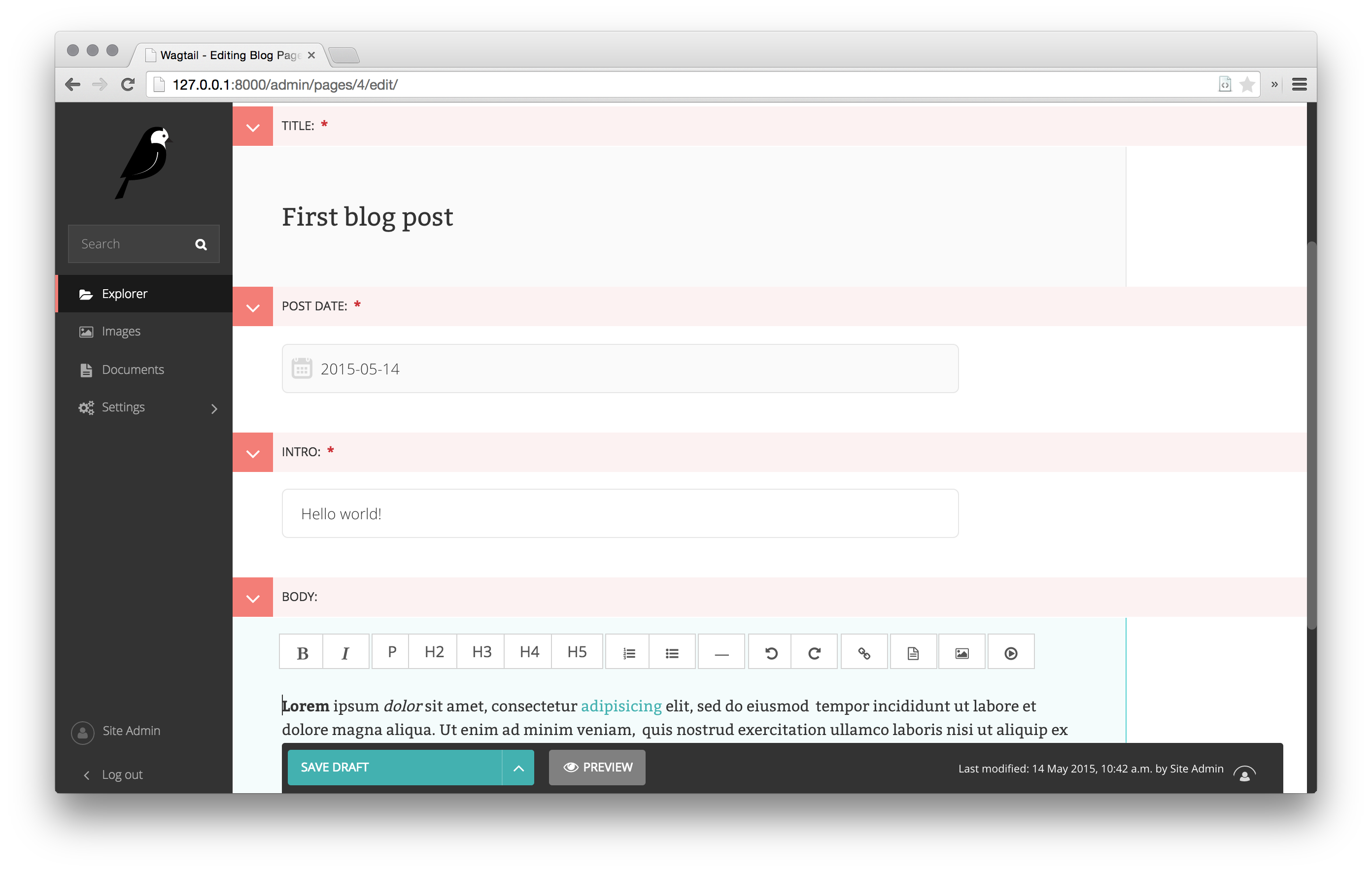 Page edit screen